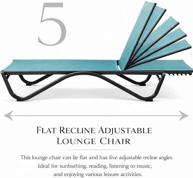 Kozyard Outdoor Chaise Lounge Chair, Full Aluminum Frame, Adjustable Reclining Patio Lounger for Poolside, Sunbathing & Backyard, Textilene (Aqua, 2Chairs + Table)
