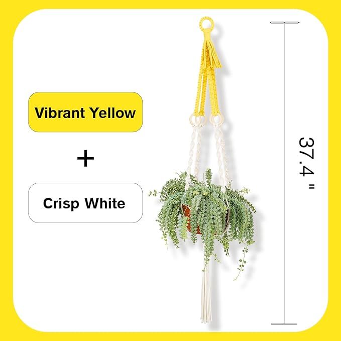 Large Macrame Plant Hangers Indoor & Outdoor (37.4”) Boho Two-Tone Colored Hanging Planters for Indoor Plants, Macrame Wall Hanging Decor for Flower Pots & Baskets (Pots Not Included)