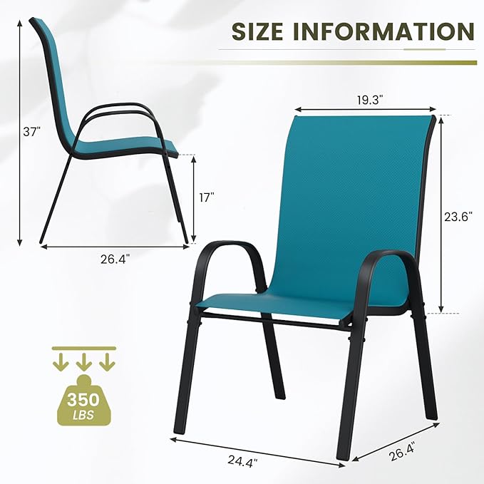 UDPATIO Patio Chairs Set of 8, Stackable Outdoor Dining Chairs with High Back, Breathable Textilene Fabric Outdoor Chair All Weather, 350LBS Capacity for Garden, Backyard (Light Blue)