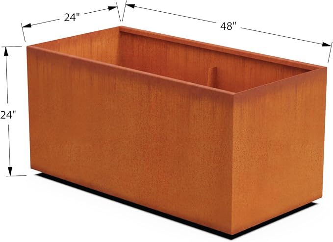 Plantercraft Corten Steel Planters Large Rectangular Planters for Outdoor Plants – 48x24x24 Inch Extra Large Outdoor Planter Box for Patio, Modern Metal Raised Garden Bed