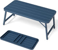 VINGLI Outdoor Folding Coffee Table, Rectangle Drainable Iron Patio Table for Balcony, Porch, and Living Room, Blue