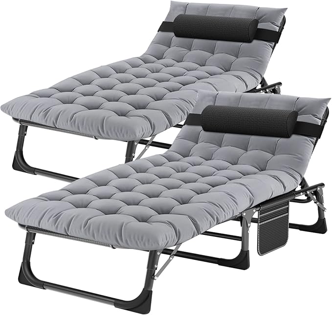 ABORON 2PK Chaise Lounge Chair,5 Positions Padded Outdoor Tanning Chair,Heavy Duty Portable Lounge Chair for Outdoor Sunbathing Patio Pool Lawn Deck Poolside,Support up to 440 Lbs