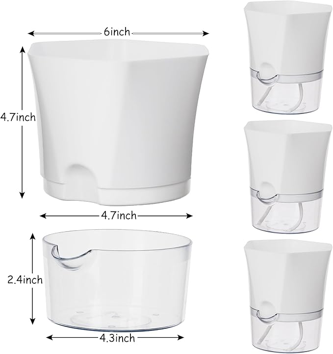KIMCHOMERSE Self Watering Plant Pots, 6 Inch Orchid Pots, 3 Pack Flowers Pot Indoor Planter Pots with Tray for Spider Plant, Orchid, African Violet -White