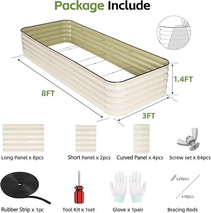 GoCampDriect 6IN1 Raised Garden Bed - 8x3x1.4ft Galvanized Raised Garden Boxes Outdoor Corrosion Resistant | Variable Shape 9x2x1.4ft Metal Raised Garden Beds for Planting Vegetable, Fruits,Flower