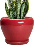 Ceramic Planter for Indoor Plants 8 Inch - Ceramic Plant Pot with Drainage Hole and Saucer, Glaze Round Decorative Modern Flower Pot, Housewarming Gift, Home Room Office Decor, Red