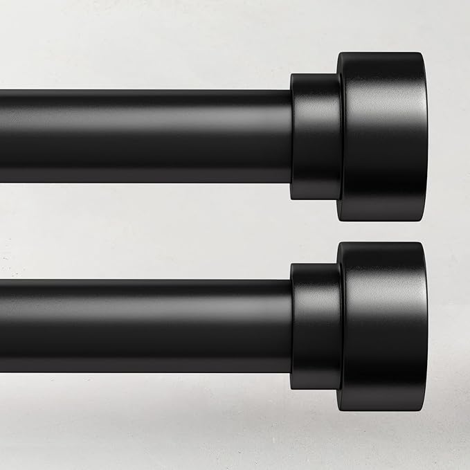 2 Pack Curtain Rods for Windows 66 to 120, 1 Inch Black Adjustable Heavy Duty Extra Long Curtain Rod with End Caps, Modern Indoor Outdoor Window Drapery Rods for Patio Bedroom, Size 32"-120"
