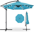 Best Choice Products 10ft Solar LED Offset Cantilever Hanging Market Patio Umbrella, 8 Sturdy Ribs, Easy Adjustment - Sky Blue
