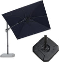 PURPLE LEAF 8' X 8' Tilting Patio Umbrella with Base Outdoor Cantilever Swivel Square Umbrella with Tilt Aluminum Offset Umbrella with 360-degree Rotation for Garden Deck Pool Patio Navy