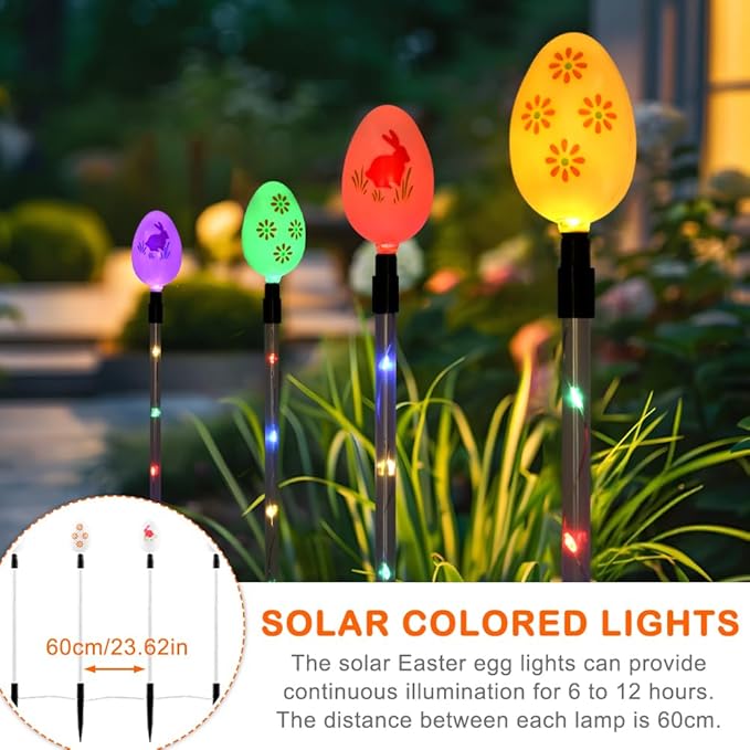 8 PCS Solar Easter Eggs Stake Lights, IP65 Waterproof Multicolor Outdoor Easter Pathway Lights Auto On/Off Solar Stake Light for Lawn Landscape Yard Patio Decorations
