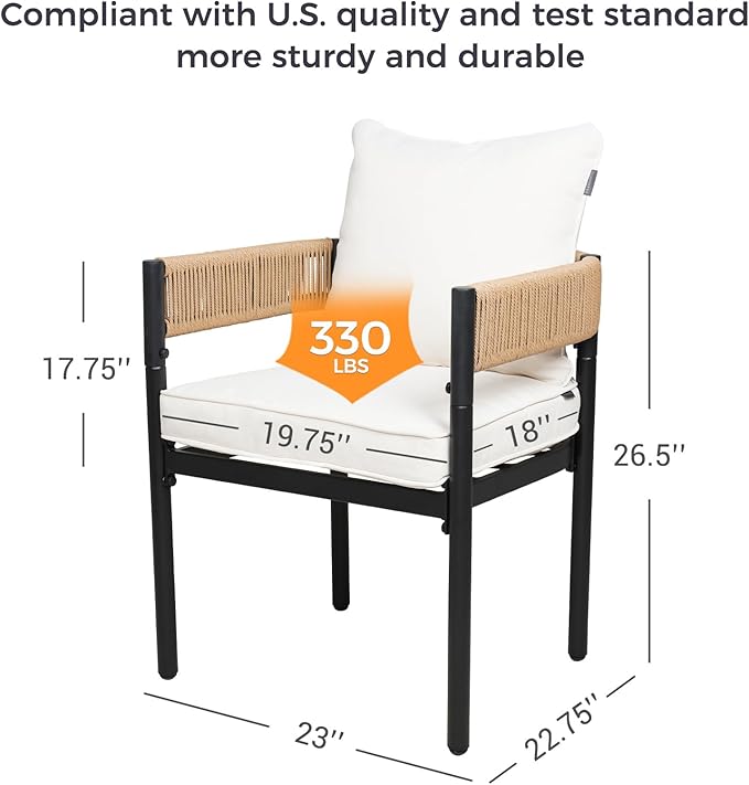 Grand patio 5-Piece Outdoor Dining Set for 4 with 1 Rectangle Expandable Table for 4-6 Person, Metal Woven Wicker Fixed Patio Chairs with Thickened Cushions for Yard, Poolside (Natural)