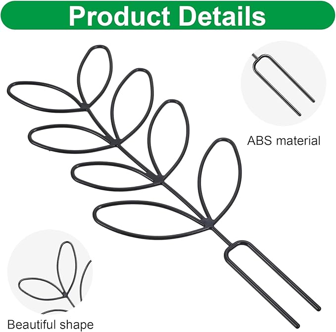 2 Pcs Plant Trellis Indoor, Plant Support for Climbing, 12 Inch Small Plant Stakes for Indoor Plants, Trellis for Climbing Plants Garden Potted (Leaf Shape Black)