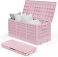 VINGLI 75 Gallon Collapsible Outdoor Storage Box, Simple-to-assemble Plastic Storage Containers with Lid, Patio Deck Box Furniture for Garden, Pool, Balcony, Yard (Pink)