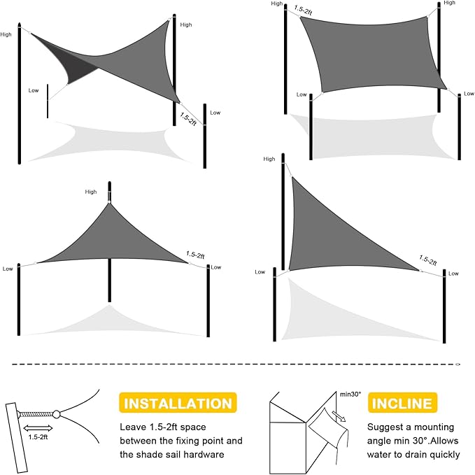 Artpuch Waterproof Sun Shade Sail, 12'x16' Dark Grey Rectangular, UV Resistant Rain Canopy, Curved Edges Shade Cloth for Outdoor Patio, Deck, Yard (Customizable)