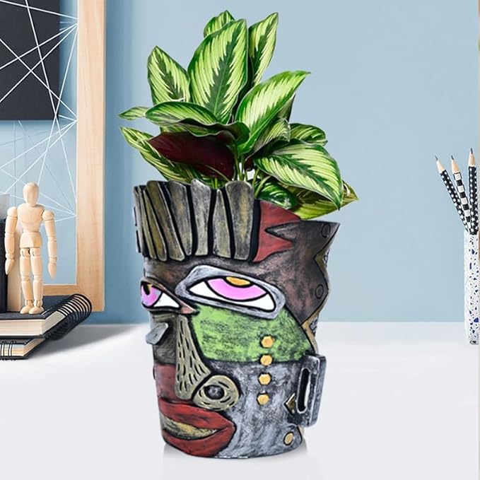 Abstract Face Planters Pots Head,Unique Head Planter for Indoor Plants,Funny Face Flower Pot,Colorful Plant Pots for Outdoor Garden Decor and Home Art Decoration(Retro)