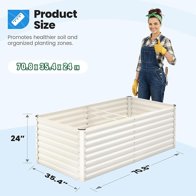 Quictent Galvanized Raised Garden Bed Metal Planter Box Bottomless for Backyard Outdoor, Include 1 pc Tomato Cage, Beige, 6x3x2 Ft
