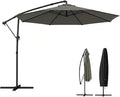 Outsunny 10 ft Offset Patio Umbrella with Cover, Round Hanging Cantilever Umbrella with 6-Position 360° Rotation, Crank Handle, Tilt, Cross Base, Heavy Duty Outdoor Umbrella for Garden
