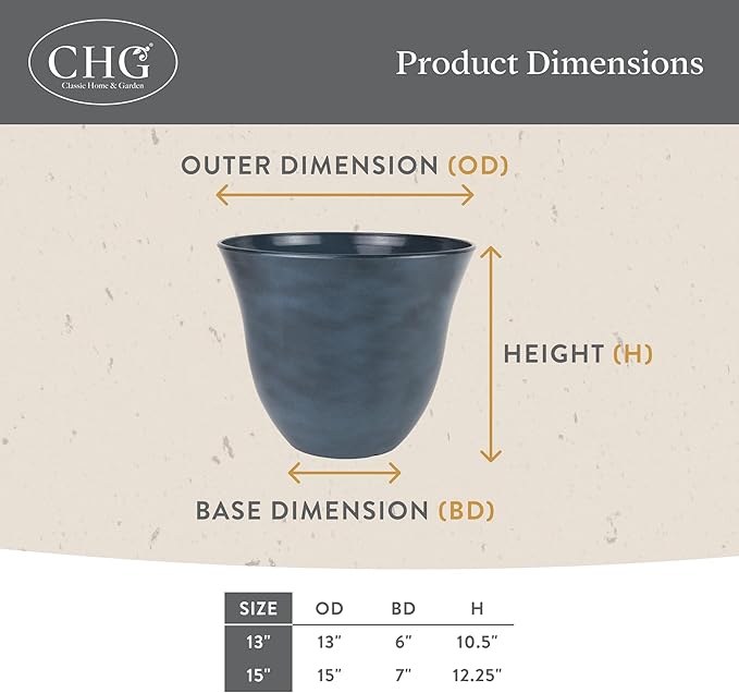Classic Home and Garden Honeysuckle Resin Planters - Lightweight Indoor & Outdoor Plant Pots - UV-Resistant Plastic Flower Pots - Pot Planters for Flowers & Herbs (13" Fossil)