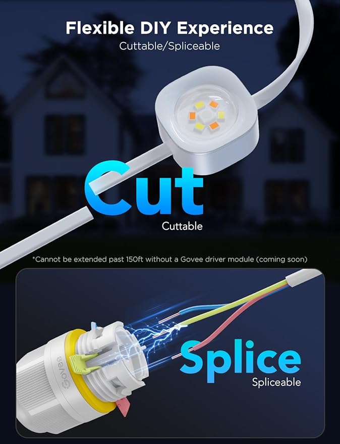 Govee Permanent Outdoor Lights Pro, 150ft with 90 RGBIC LED Lights for Daily and Accent Lighting, 75 Scene Modes for Outdoor Decor, IP67 Waterproof, Works with Alexa, Google Assistant, Matter, White