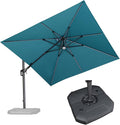 PURPLE LEAF 10 Feet Patio Umbrella with Base Outdoor Solar Powered LED Swivel Square Umbrella Offset Umbrella with 360-degree Rotation for Garden Deck Pool Patio, Turquoise Blue