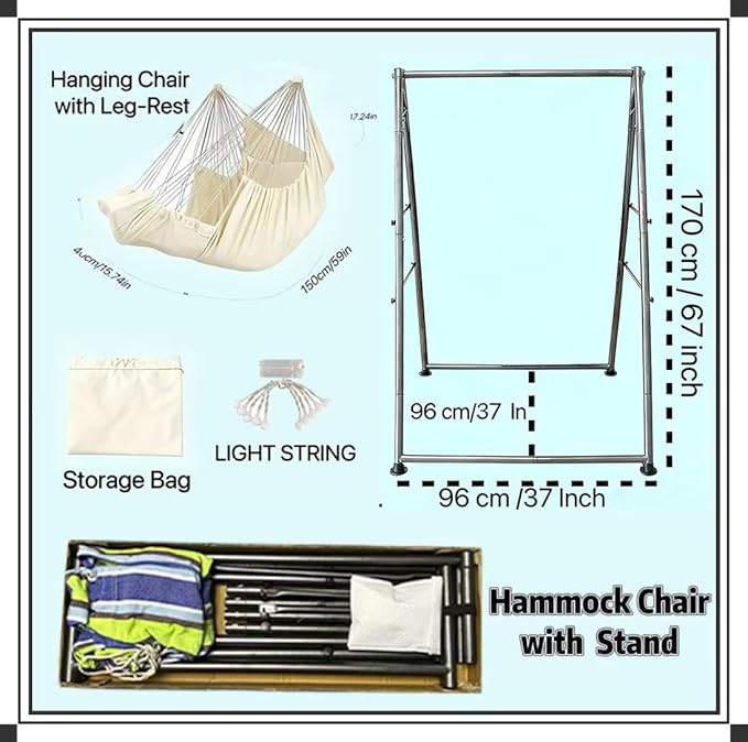 Hammock Chair Stand with X-Large Swing Chair with Footrest，Anti-Tip Thickened Weather-Resistant Iron Pipe Swing Frame, 450Lbs Stand Capacity Quick Assembly for Indoor Outdoor (White)