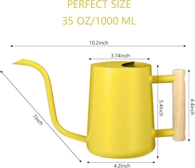 Watering Can Indoor Plants, 35oz Small Stainless Steel Metal Watering Can Modern Decorative Watering Pot with Long Spout for Indoor House Plant Bonsai Garden Flowers (Yellow)