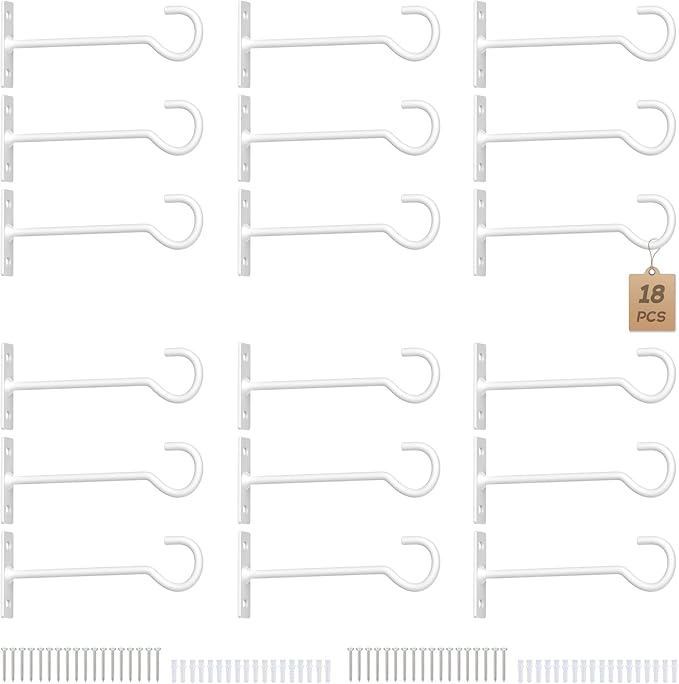 Plant Hooks 20Pack 6inch Hanging Bracket Metal Wall Hook,Anti-Rust Indoor Outdoor White