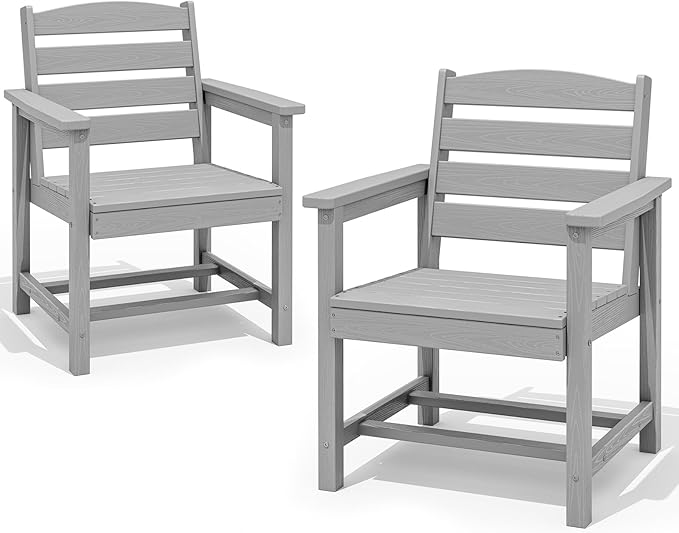 SERWALL Patio Dining Chair Set of 2, Light Gray