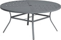 VICLLAX Round Patio Table with Adjustable Umbrella Hole for 8, All Weather Metal Outdoor Dining Table for Lawn Garden, 59.8" Outdoor Coffee Table, Grey Tabletop