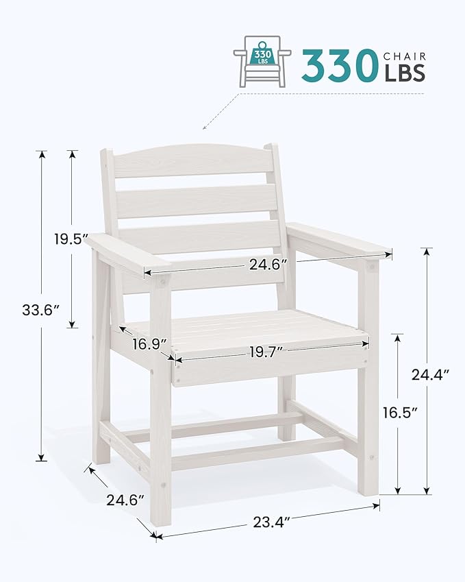 SERWALL Outdoor Dining Chairs Set of 4, All-Weather HDPE Patio Chair with 19.7" Widened Seat, for Backyard, Garden, White