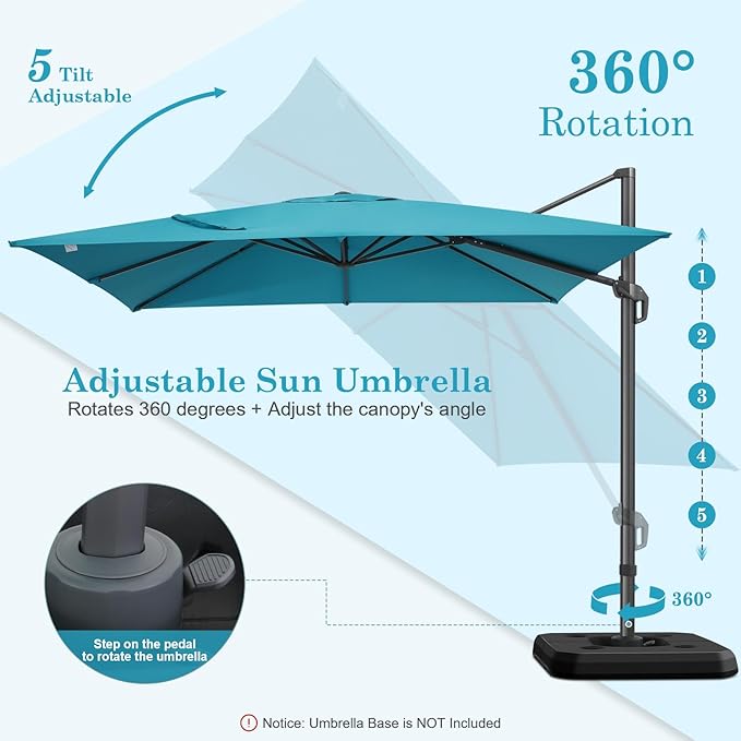 HOTEEL10x10ft Patio Umbrella Cantilever Umbrellas - Upgrade and Intensify - 360 Rotation and 5 Angles Adjustment - Aluminum Offset Pool Umbrella Outdoor Umbrellas for Patio Garden Pool