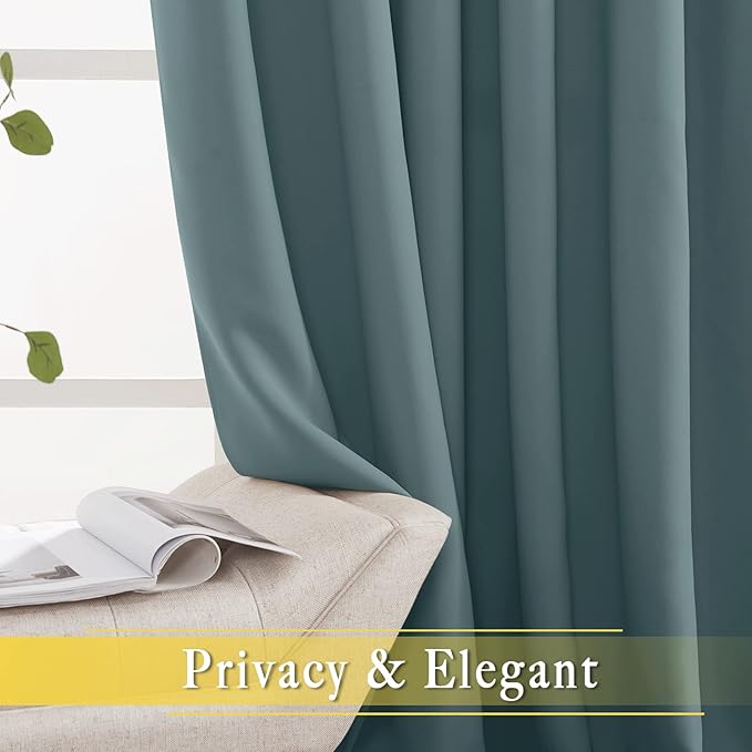 NICETOWN Blackout Sliding Door Curtain 95 inches Long, Grommet Thermal Curtain Room Darkening Window Treatment Sound Reducing Drape for Bedroom (Greyish Blue, W80 x L95, 1 Panel)