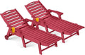 Outdoor Chaise Lounge Chair Set of 2, Patio Lounge Chairs for Outside, HDPE Lounge Chair with Wheels & Cup Holder, Poly Chair with 5 Position for Poolside, Deck, Red