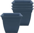 The HC Companies 6 Inch Eclipse Square Planter Pots with Drainage Holes & Attached Saucer, Lightweight UV-Resistant Plastic Indoor Outdoor Planters, 4-Pack Flower Pots, Garden Home Decor, Slate Blue
