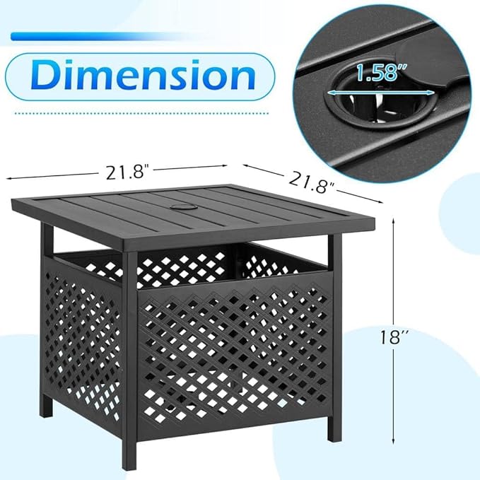 PHI VILLA Outdoor Patio Umbrella Side Table Base Stand with 1.57" Umbrella Hole for Garden,Pool Deck - Black