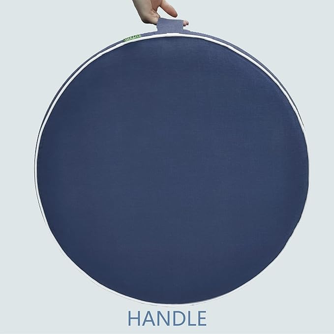 LVTXIII Inflatable Stool Ottoman Footrest with Handle, All Weather Footrest Seat, Indoor or Outdoor Pouf for Home Patio Garden and Camping Use, D31 xH14, Large Round, Navy Textured