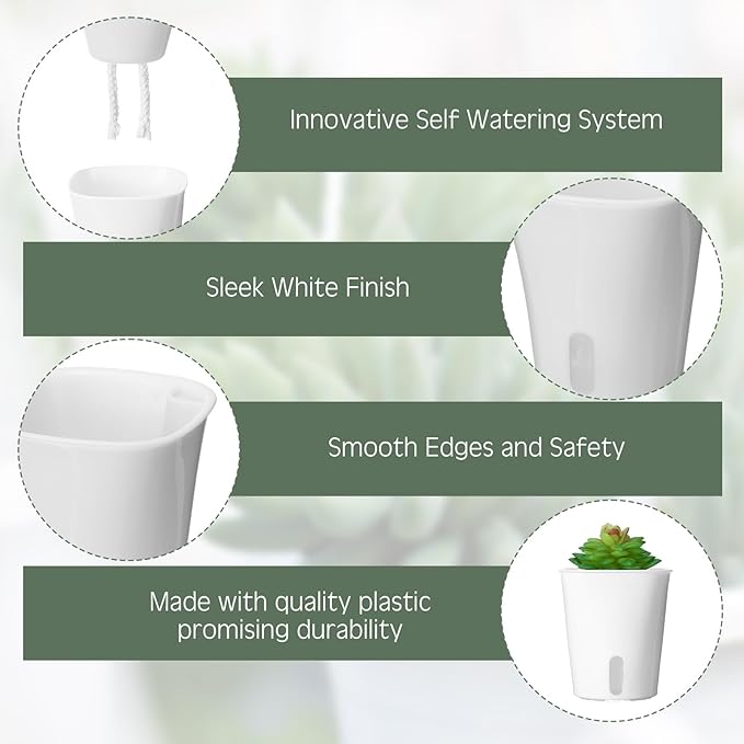 20 Pcs 3 Inch Self Watering Pots Self Watering Planters for Indoor Planters Plastic Garden Flower Pots with Level Indicator Vents for Herbs