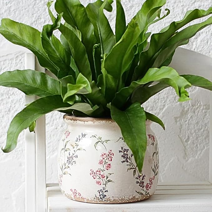 Flower Pots, Vintage Ceramic Planters for Indoor Plants, 6.29'' Plant Pots with Drainage, French Country Lavender Vase & Planters, Antique Home Room Decor, Gardening & Housewarming Gifts