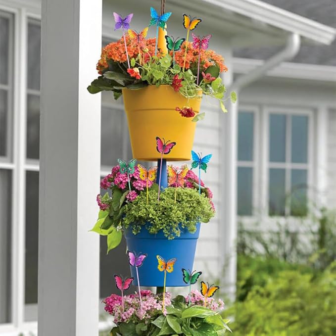 hogardeck Garden Decor for Outside, Set of 20 Metal Butterfly Decorative Garden Stakes for Spring Decor, Yard Art Garden Decorations for Outdoor Lawn Pathway Patio
