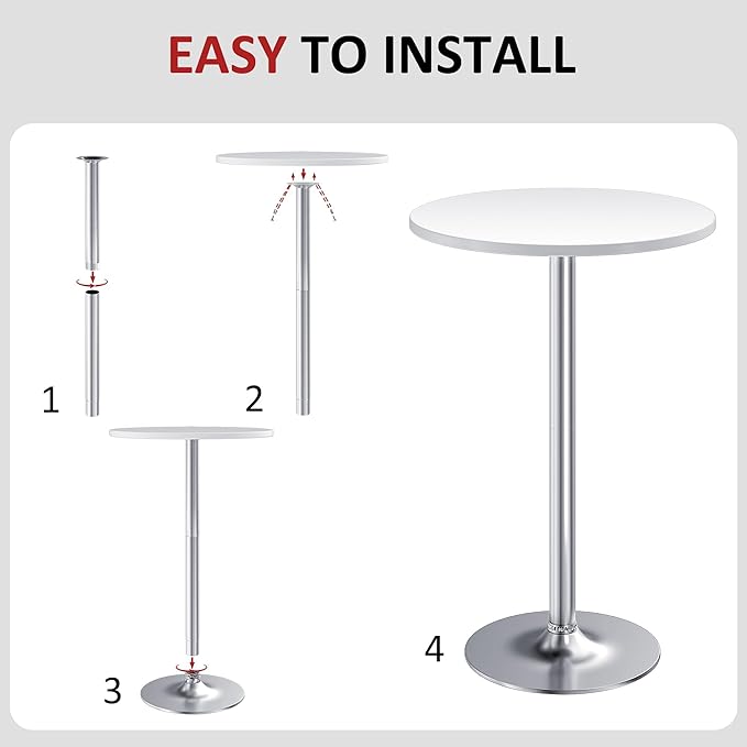 Furmax Bistro Pub Table Round Bar Height Cocktail Table for Home Bar, Small Round Bar Tables for Party, Dining Room, Living Room and Wedding, Metal Base MDF Top Obsidian, 40.6 Inch Height (2, White-2)