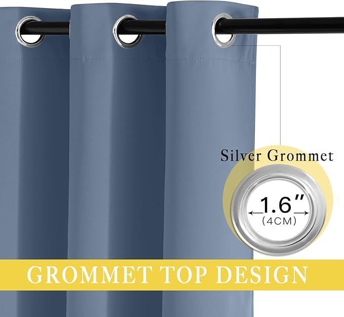 NICETOWN Sliding Door Curtain 108 inches Long, Grommet Blackout Patio Door Panel Thermal Insulated Sound Reducing Room Divider Drape for Bedroom/Living Room (1 Panel, Stone Blue, W80 x L108)