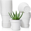 T4U Flower Pots 18-Pack, 5 Inch Plant Pot with Saucer and Drainage Hole, Durable Plastic Flower Pots, Small Pots for Plants, Violet, Succulent and Indoor Plant Decorative (18 Pack 5" Pot, White)