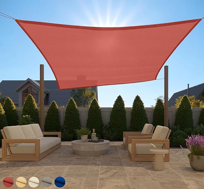 GORILLA GRIP Heavy Duty Sun Shade, UV Protection Fade Tear and Rust Resistant Rectangle Sunshade Canopy, Curved Edges Blocks Sunlight, Breathable Sail, Outdoor Patio, Lawn Garden 10x10 FT Terra