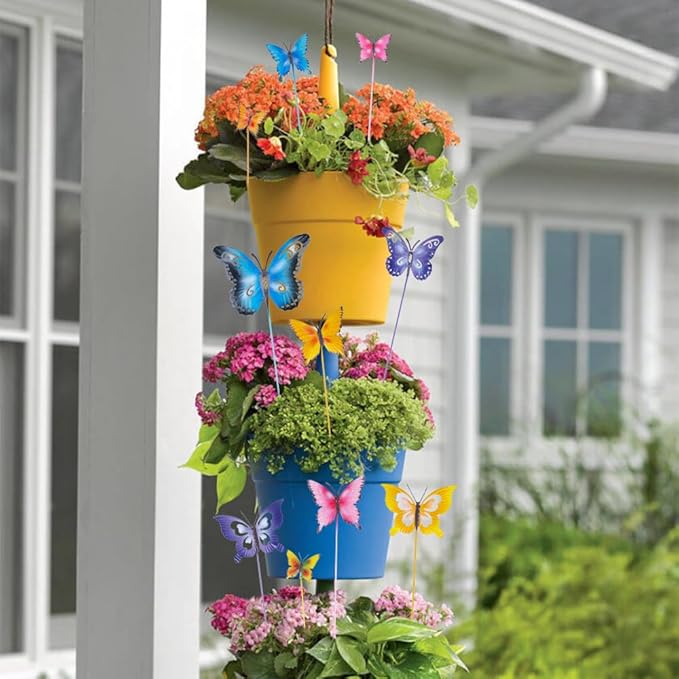 hogardeck Garden Decor for Outside, Set of 10 Metal Butterfly Decorative Garden Stakes for Spring Decor, Yard Art Garden Decorations for Outdoor Lawn Pathway Patio