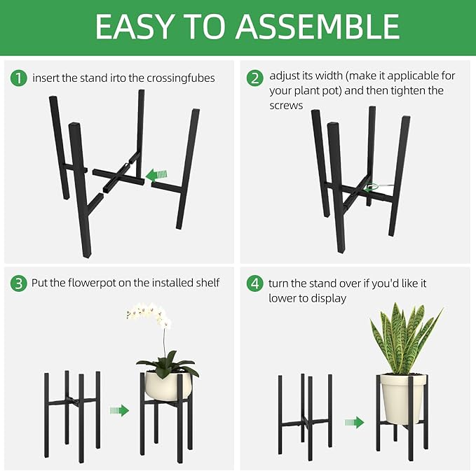 Adjustable Plant Stand Indoor Outdoor, Metal Plant Stand 9 to 15 Inches, Mid Century Modern Floor Flower Pots Stand, Plant Holder for Home Garden Decor Load Bearing 160 LB Black