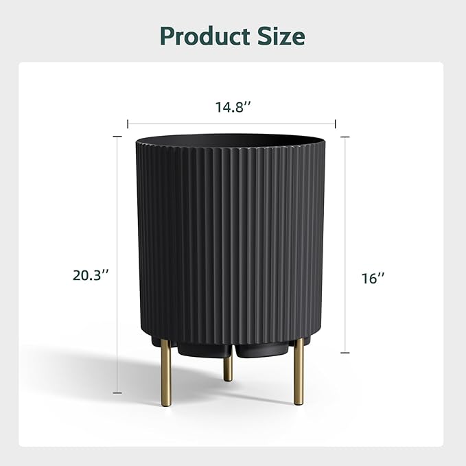 FONTOI 20.3'' Front Porch Planter Stand, Round Plant Stand for Porch, Plastic Striped Planter Stand with 3 Holder, Outdoor Flower Pots Stand for Tall Plants, Porch Decor, Black