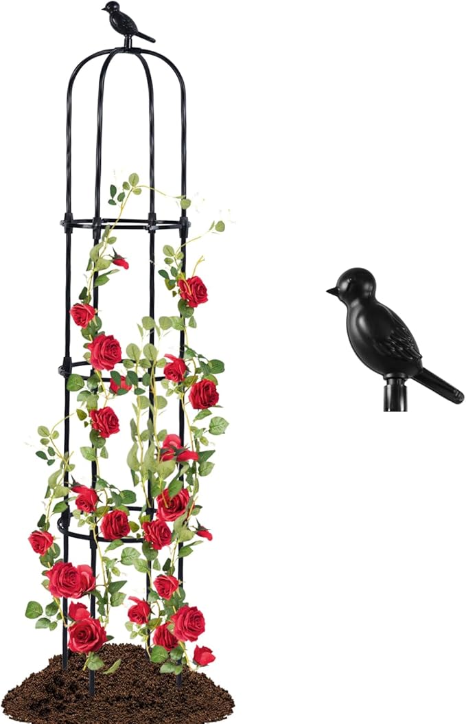 Lalahoni Garden Obelisk Trellis for Climbing Plants Outdoor, 6ft Round Rose Trellis for Pots, Metal Plant Support for Clematis, Jasmine, Ivy, Decorative Outdoor Trellis, Black, 1Pack