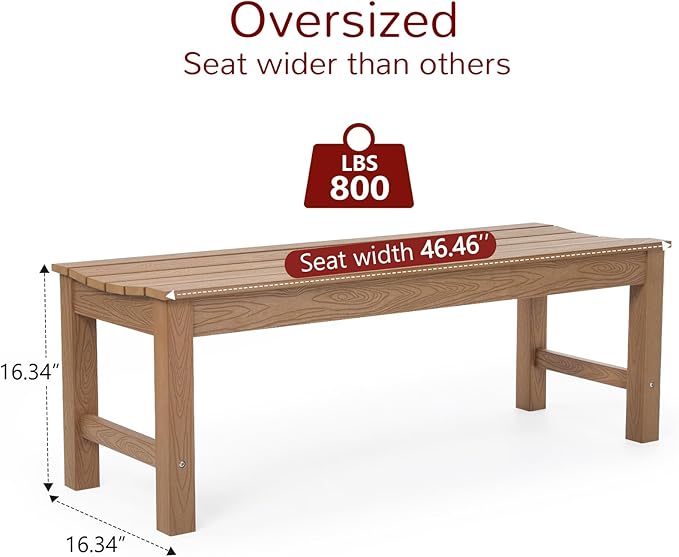 Stoog Outdoor Bench, 2-Person Outdoor Poly Lumber Backless Bench, Weatherproof Garden Bench, Never Rot or Fade, Suit for Church, Backyard, Porch and Park, Teak