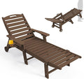 Ciokea Lounge Chair Outdoor, Oversized Chaise Lounge Chair with 5 Positions, HDPE, Patio Lounge Chair with Wheels & Cup Holder for Pool, Deck, Poolside, Dark Brown