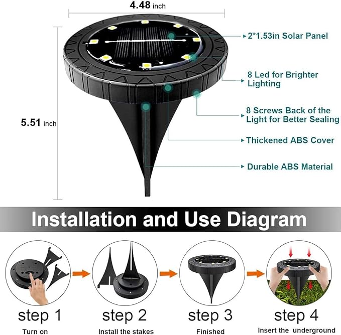 Solar Powered 2Pack, Waterproof LED Outdoor Disk Lights - Solar Garden Lights for Landscape, Pathway, Patio, Yard, Walkway, Lawn, Driveway (Warm White)