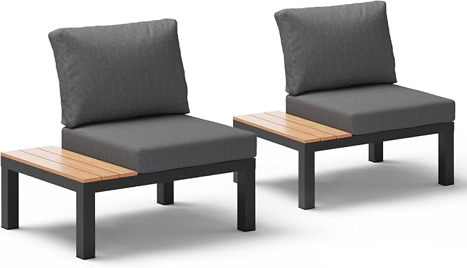Aluminum Outdoor Patio Sofa Set, 2 Seats Modular Sectional Sofa with Side Table, Thick & Removable Cushions, All-Weather Outdoor Conversation Sets for Garden & Yard, Graphite
